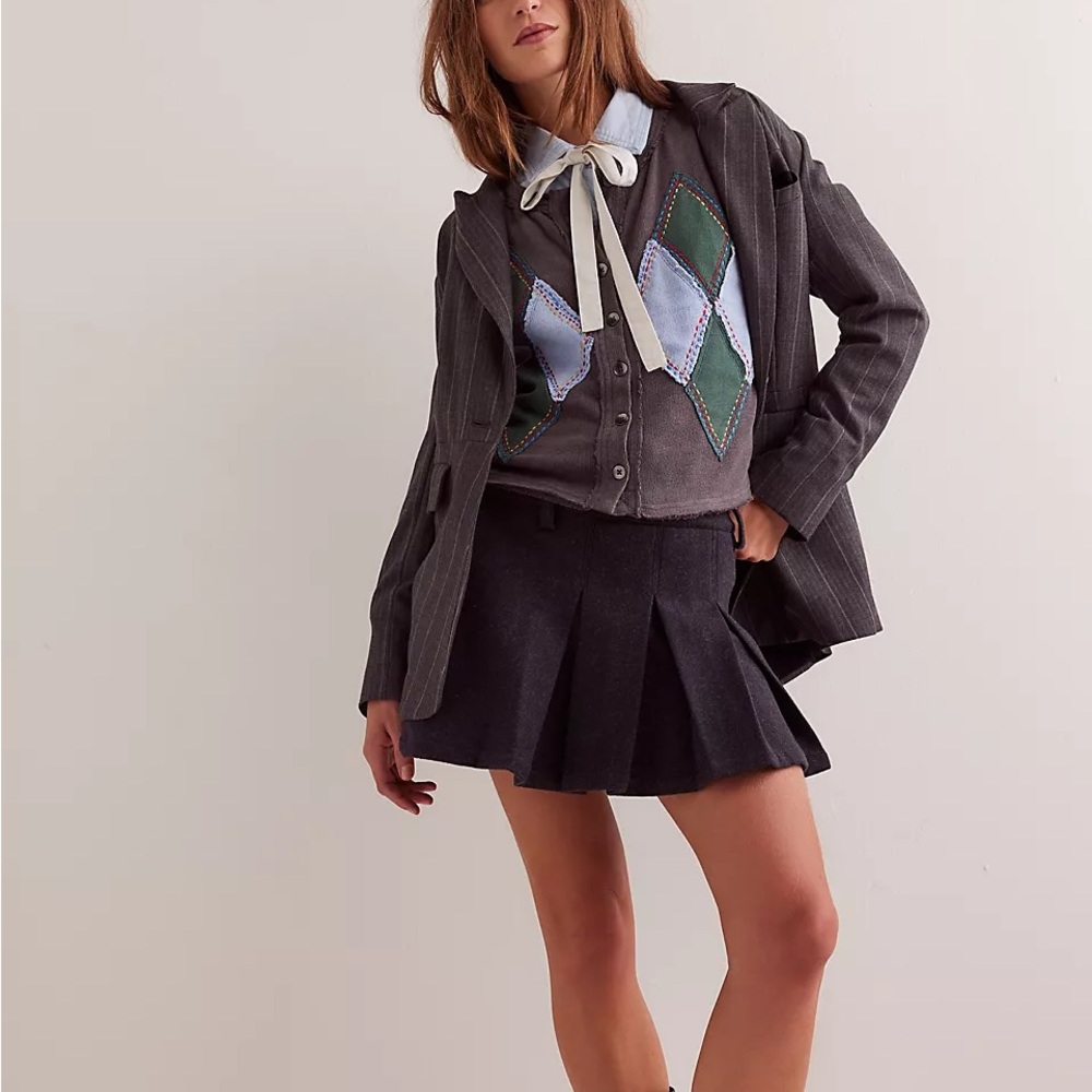 Free People Charcoal Gray Knit Vest with Green & Light Blue Argyle - Picture 2 of 9